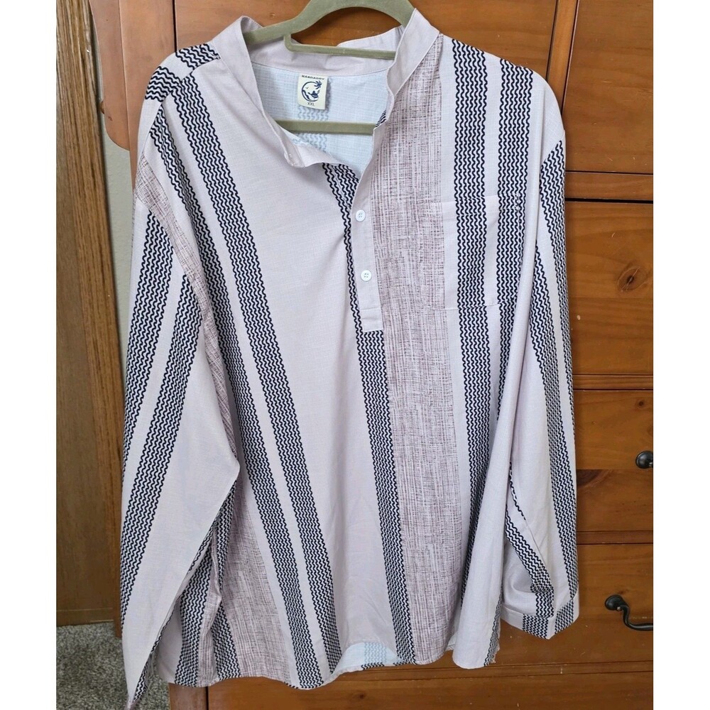 Hardaddy Shirt Size XXL Beige Striped Quarter Button Long Sleeve Classic Casual
